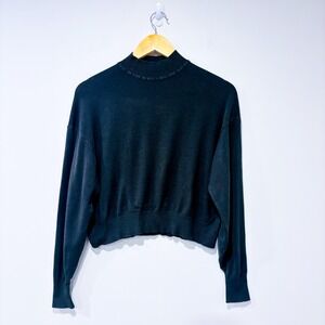 SIMONS Dark khaki cropped mock neck sweater | Minimalist cozy | Small